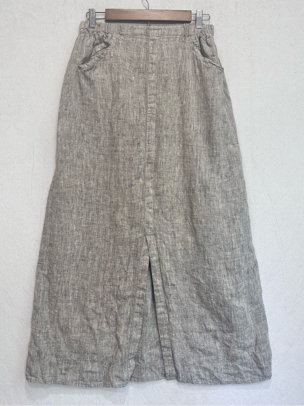 FLAX Jeanne Engelhart Neutral Linen Maxi Skirt with Front Slit Sz L Lagenlook